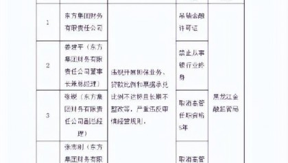东方集团财务公司被吊销金融许可证 董事长姜建平被禁止终身