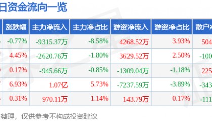 股票行情快报：乐普医疗（300003）8月13日主力资金净卖出9315.37万元