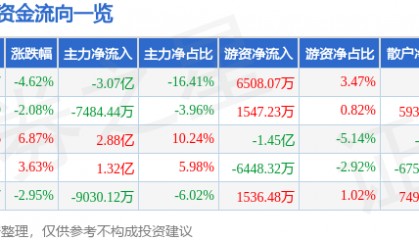 拓尔思（300229）7月22日主力资金净卖出3.07亿元
