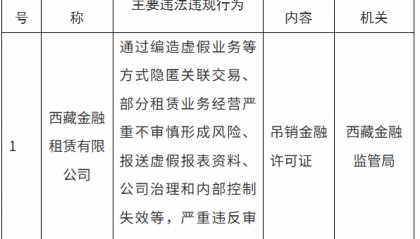 西藏金租被吊销金融许可证