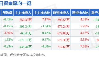 股票行情快报：东方盛虹（000301）8月19日主力资金净买入650.39万元