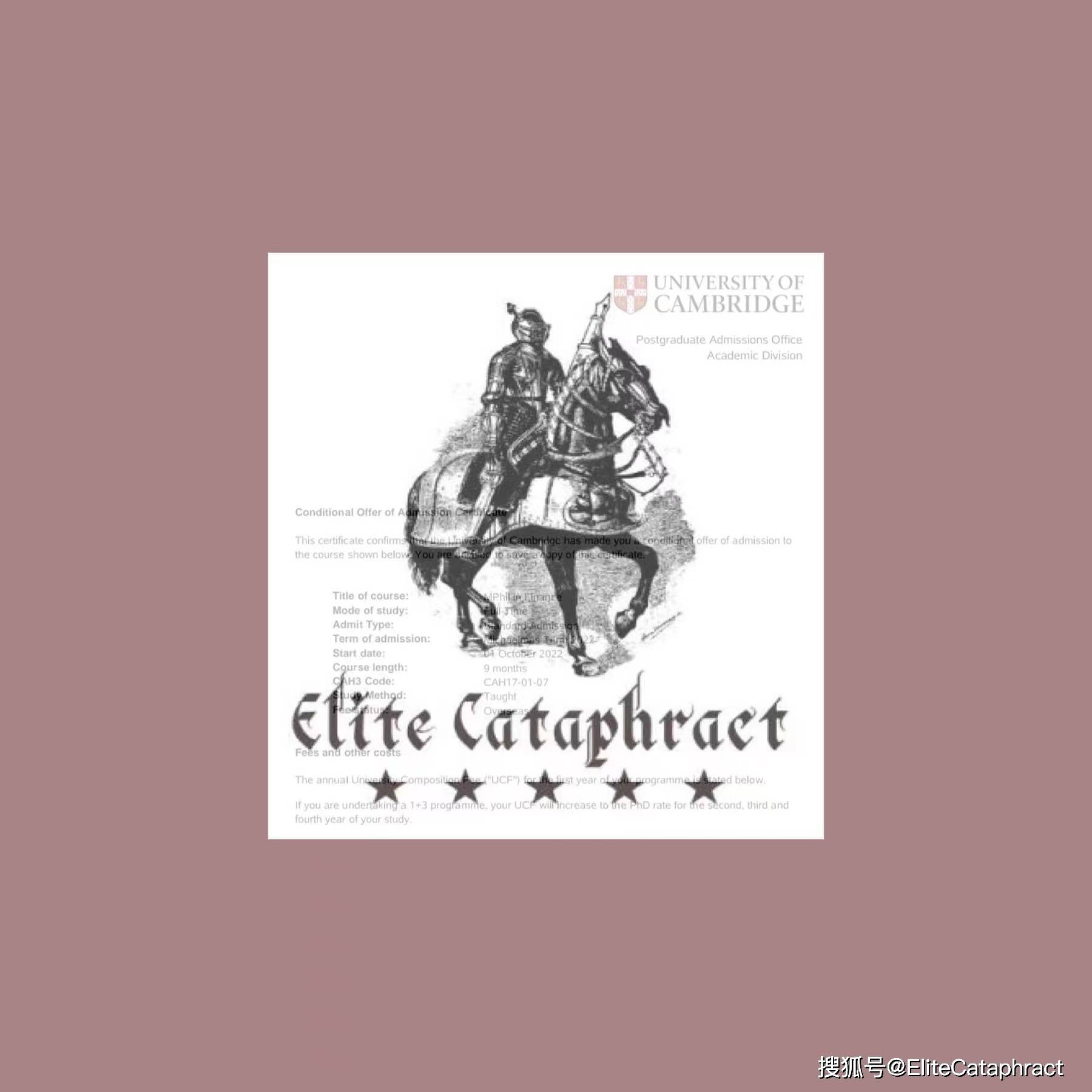 Elite Cataphract战绩 | 剑桥大学-金融学录取！
