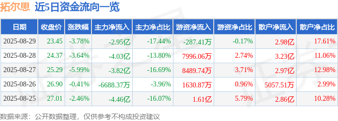 拓尔思（300229）8月29日主力资金净卖出2.95亿元